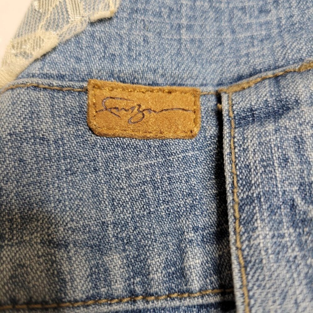 VTG 90s Y2K Fubu Jumpsuit Womens M Chambray Denim Wide Leg Lace Baggy Stretch - Picture 10 of 12